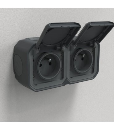 Prise de courant 2x2P+T horizontale Plexo composable anthracite / Legrand