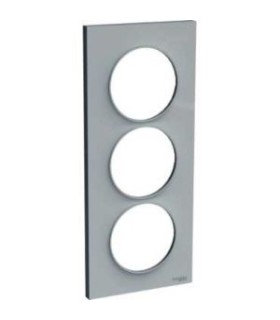 Plaque Odace Styl Gris 3 postes verticaux entraxe 57mm Schneider Electric