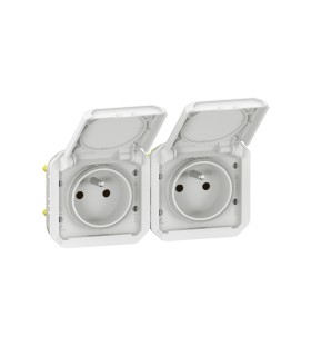 Prise de courant 2x2P+T horizontale Plexo composable blanc / Legrand