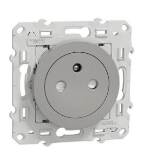 Prise de courant 2P+T affleurante Odace Schneider Alu - connexion rapide