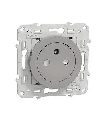 Prise de courant 2P+T affleurante Odace Schneider Alu - connexion rapide