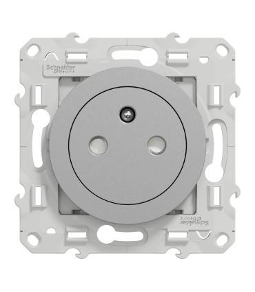 Prise de courant 2P+T affleurante Odace Schneider Alu - connexion rapide