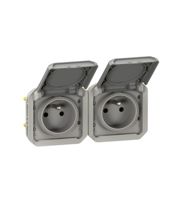 Prise de courant 2x2P+T horizontale Plexo composable gris / Legrand