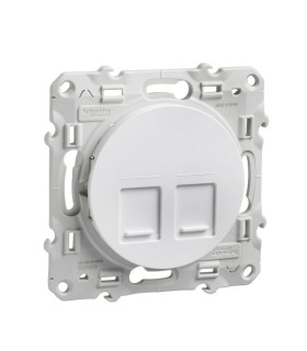 Odace, prise double RJ45 Blanc, sans connecteur (empreinte Infraplus)