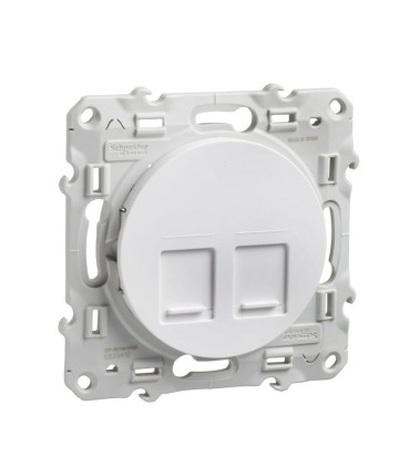 Odace, prise double RJ45 Blanc, sans connecteur (empreinte Infraplus)
