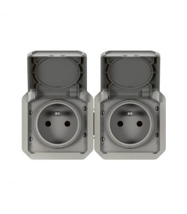 Prise de courant 2x2P+T horizontale Plexo composable gris / Legrand