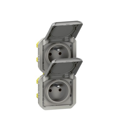 Prise de courant 2x2P+T verticale Plexo composable gris / Legrand
