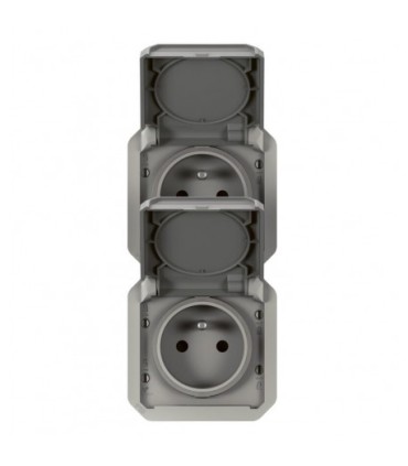 Prise de courant 2x2P+T verticale Plexo composable gris / Legrand