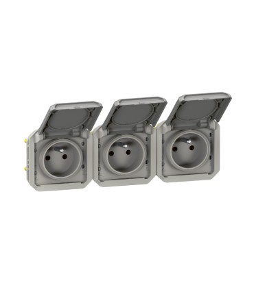 Prise de courant 3x2P+T horizontale Plexo composable gris / Legrand