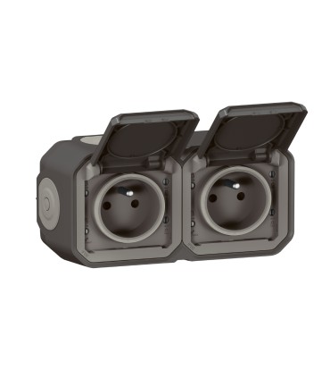 Prise de courant 2x2P+T horizontale Plexo complet saillie anthracite / Legrand
