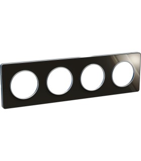 Plaque Alu Brillant Fumé Odace Touch 4 Postes entraxe 71mm avec liseré Alu