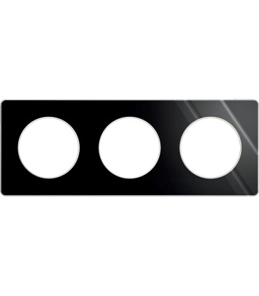 Plaque Alu Brillant Fumé Odace Touch 3 Postes entraxe 71 mm Schneider Electric avec liseré Alu