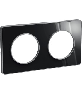 Plaque Alu Brillant Fumé Odace Touch 2 Postes entraxe 71mm avec liseré Alu