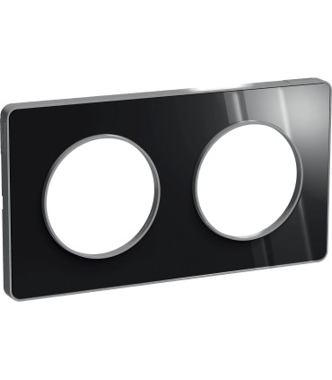 Plaque Alu Brillant Fumé Odace Touch 2 Postes entraxe 71mm avec liseré Alu