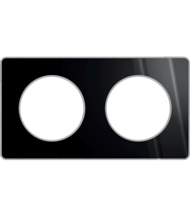 Plaque Alu Brillant Fumé Odace Touch 2 Postes entraxe 71mm avec liseré Alu