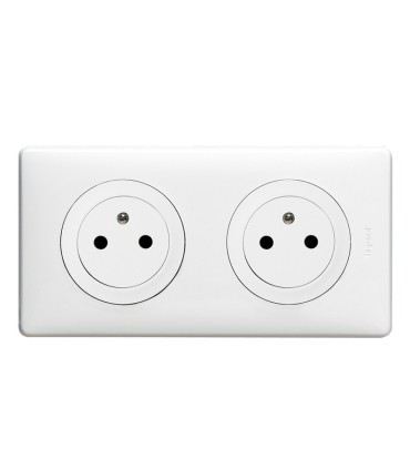 Double prise Céliane Surface avec plaque + boite à encastrer Blanc