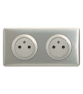Double prise de courant Céliane Surface avec plaque + boite à encastrer Titane