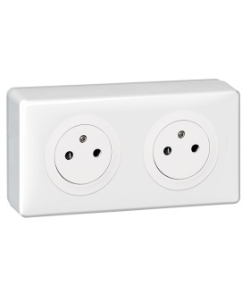 Double prise de courant Céliane Surface avec plaque + cadre saillie Blanc