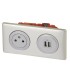 Prise de courant + chargeur 2 USB avec plaque Céliane +boite à encastrer -Titane