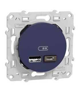 Double Prise USB type A+C Odace 5 Vcc - 2,4A bleu cobalt