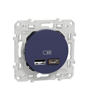 Double Prise USB type A+C Odace 5 Vcc - 2,4A bleu cobalt