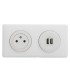 Double USB + Prise céliane 2P+T avec plaque blanc & boite d'encastrement