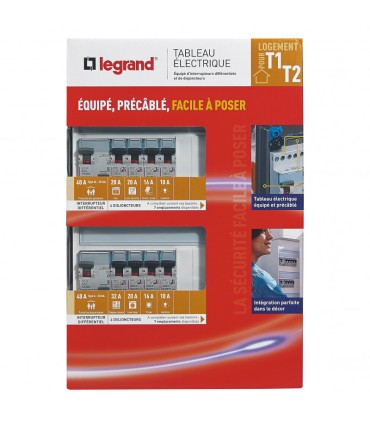 Tableau électrique DRIVIA LEGRAND équipé et pré cablé pour logement T1 ou T2