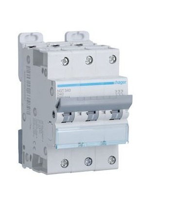 Disjoncteur 3 Pôles HAGER 6 à 10 ka courbe D - 40A - 3 modules