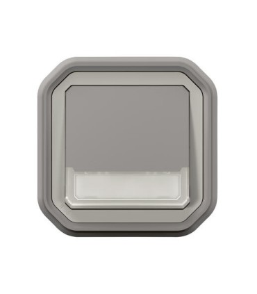 Poussoir NO-NF lumineux porte-étiquette Plexo complet encastré gris / Legrand
