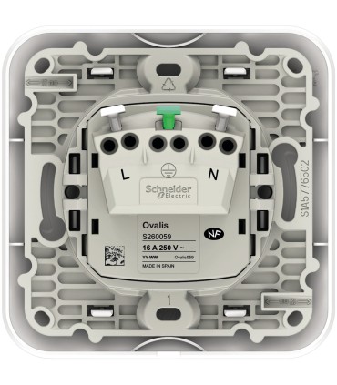 Prises 2P+T 16A Borne Automatique Schneider Electric Ovalis + Plaque blanc