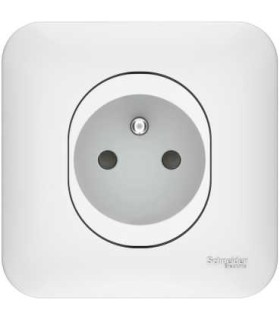 Prise 2P+T 16A  Schneider Ovalis Borne Auto. Griffes + Plaque blanc