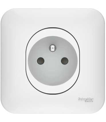 Prise 2P+T 16A  Schneider Ovalis Borne Auto. Griffes + Plaque blanc
