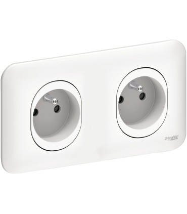 Prises Double 2x2P+T entraxe 71 mm Schneider Electric Ovalis  Horizontale Plaque blanc