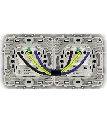Prises Double 2x2P+T entraxe 71 mm Schneider Electric Ovalis  Horizontale Plaque blanc