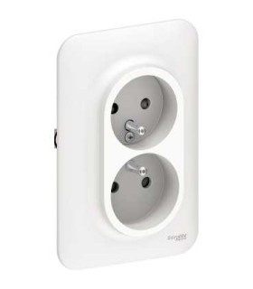 Double Prise 2P+T 16A boite simple Schneider Ovalis Rénovation blanc