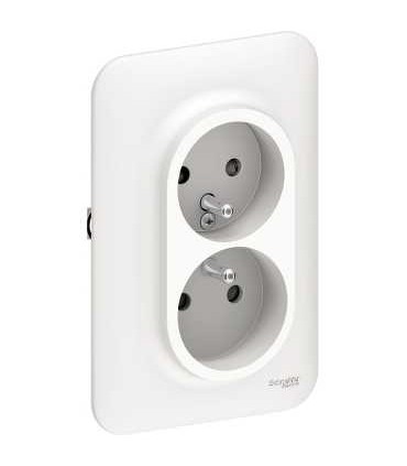Double Prise 2P+T 16A boite simple Schneider Ovalis Rénovation blanc