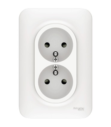 Double Prise 2P+T 16A boite simple Schneider Ovalis Rénovation blanc