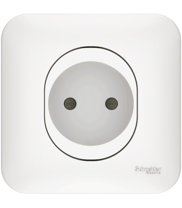Prise 2 pôles 16A Schneider Electric Ovalis avec griffes & plaque, Blanc