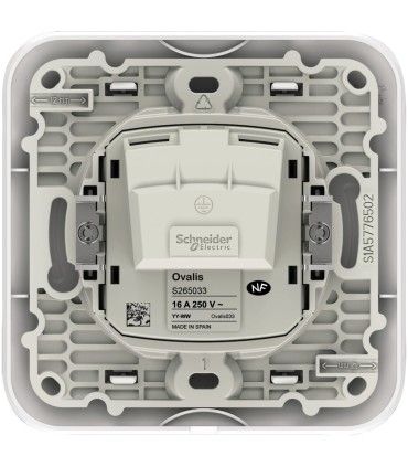 Prise 2 pôles 16A Schneider Electric Ovalis avec griffes & plaque, Blanc