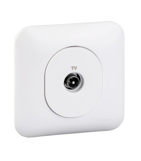Prise TV Simple Schneider Electric Ovalis + Plaque- Blanc
