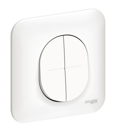 Double Poussoir Schneider Ovalis 10A + Plaque, Blanc