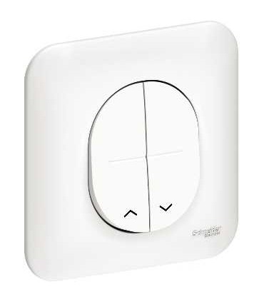 Poussoir Volet Roulant Schneider Ovalis 6A complet avec Plaque - Blanc.