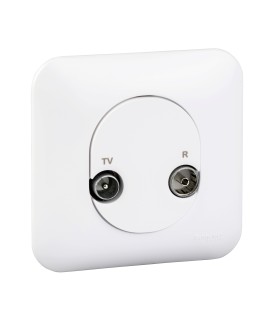 Prise TV-FM Schneider Ovalis avec plaque - BLANC