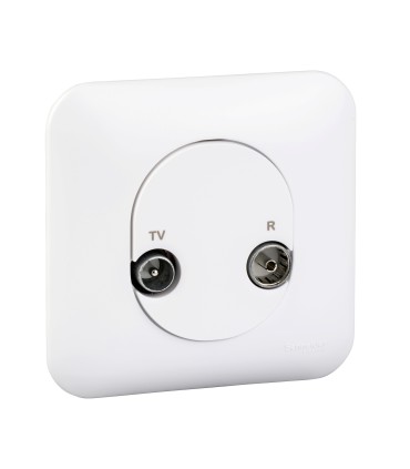 Prise TV-FM Schneider Ovalis avec plaque - BLANC