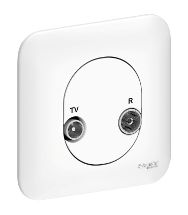 Prise TV-FM Schneider Ovalis avec plaque - BLANC