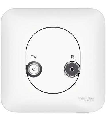 Prise TV-FM Schneider Ovalis avec plaque - BLANC