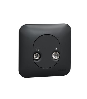 Prise TV/FM Ovalis 1 entrée - fixation à vis & plaque - Anthracite