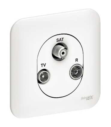 Prise TV/FM / SAT Schneider Ovalis + Plaque- Blanc