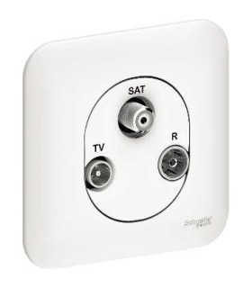 Prise TV-FM/SAT Schneider Ovalis 2 ENTREES + Plaque - Blanc