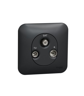 Prise TV/FM/SAT Ovalis 1 entrée arriére avec plaque de finition - Anthracite
